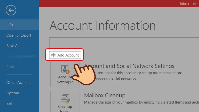 Trên giao diện Account Information, chọn Add Account